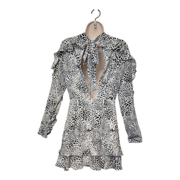 Glamorous Curve Leopard Print Frill Accents High Neck Mini Dress Size XSmall - Picture 3 of 12
